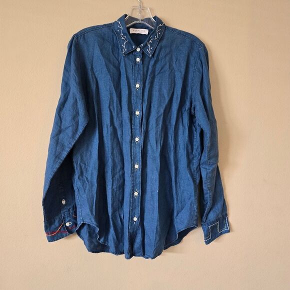 Everlane Womens Blue Denim Button Down Embroidered - Picture 1 of 8